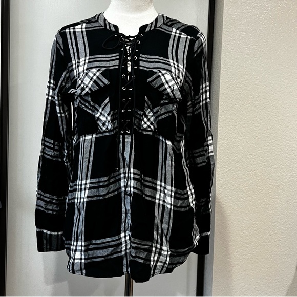 Express Tops - EXPRESS Lace Up Flannel Top